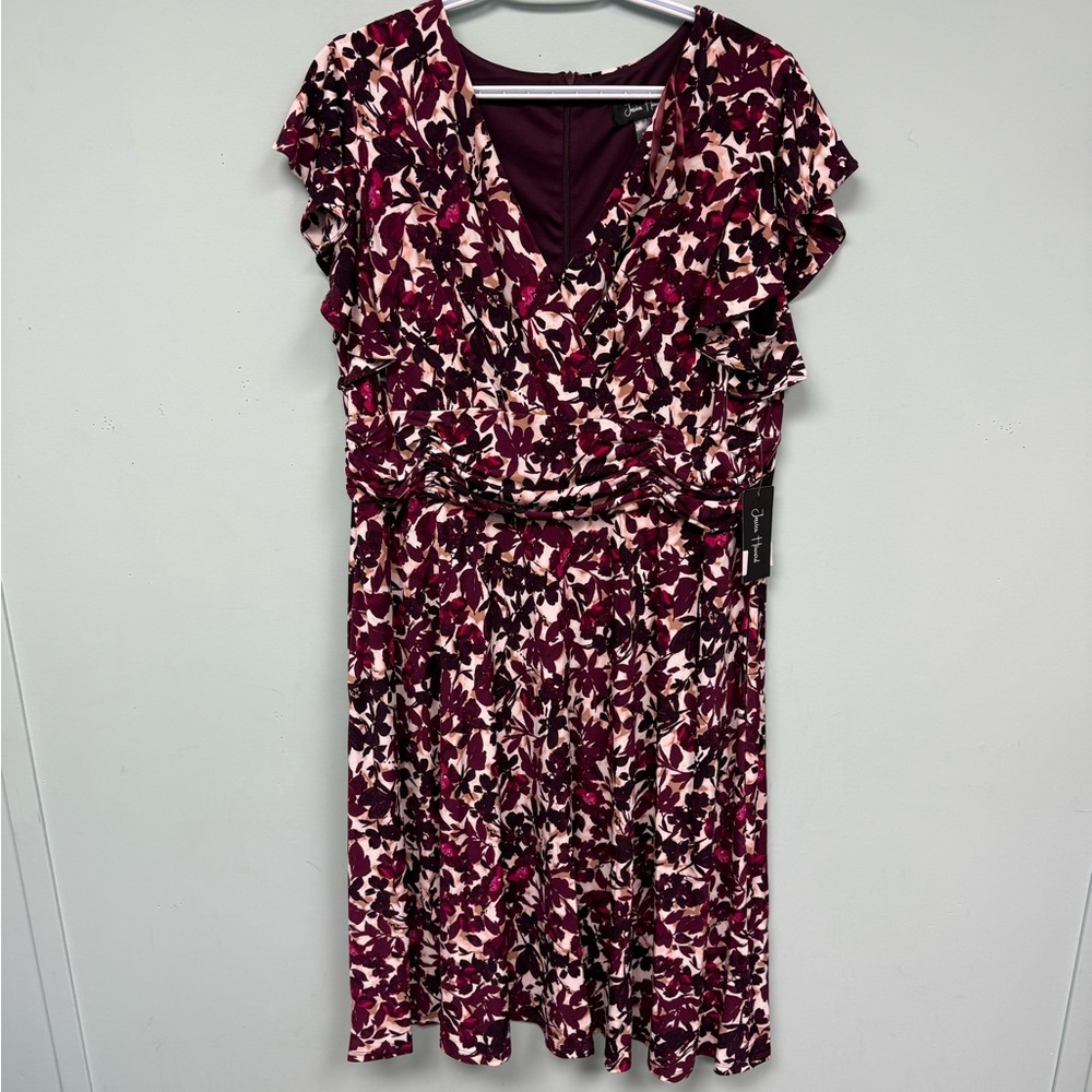Jessica Howard Burgundy and Pink Floral Midi Dress